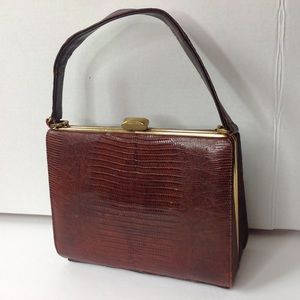Vintage Escot Brown Leather Handbag Lizard Purse